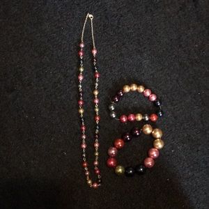 Multiple color brackets and necklace